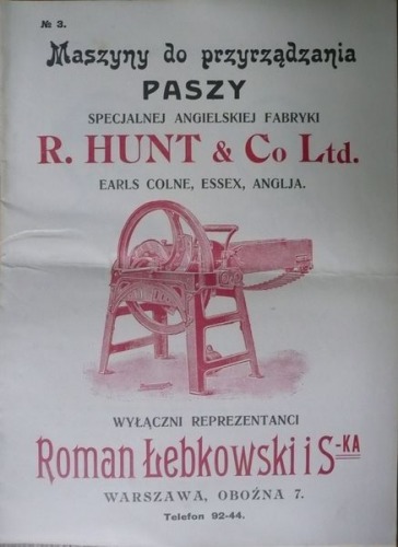 /Cennik/Łebkowski i S-ka:Maszyny do paszy R.Hunt & Co LTD